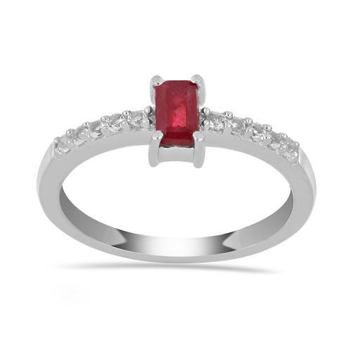 STERLING SILVER REAL GLASS FILLED RUBY GEMSTONE CLASSIC RING